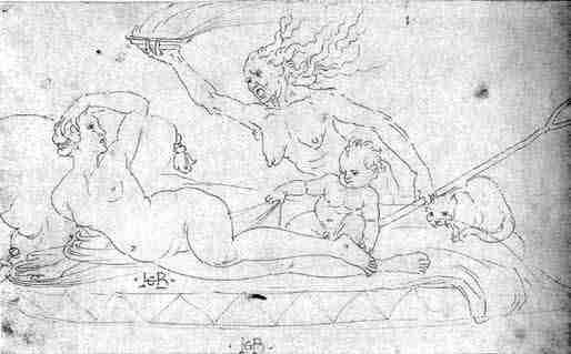 &ldquo;A young witch roused and taken off to the sabbat. Ascribed to Hans Baldung Gr&uuml;n.&rdquo;